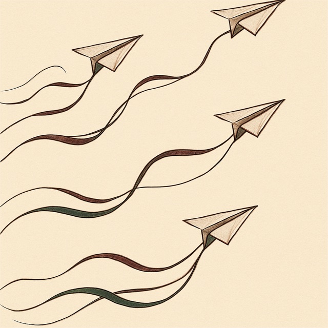 Sample article artwork: paper planes leaving ink trails, same illustration style