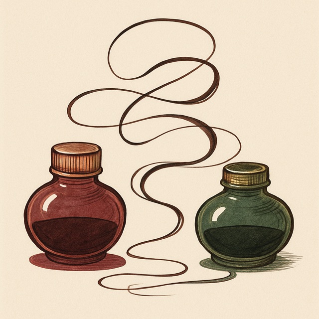 Sample article artwork: two ink pools in conversation, same illustration style